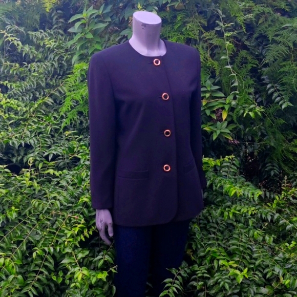 LE SUIT PETITE LADIES VINTAGE BLACK (4) GOLD BUTTON LUXURY SUITCOAT/BLAZER - Picture 12 of 17